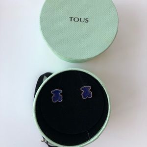 Tous Silver Bear Stud Earrings with Blue Quartz